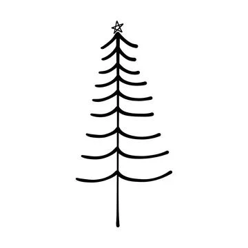 Christmas tree icon, vector hand drawn outline illustration of Xmas symbol .. 스톡 일러스트