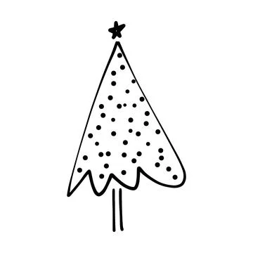 Christmas tree icon, vector hand drawn outline illustration of Xmas symbol .. Stock Illustration