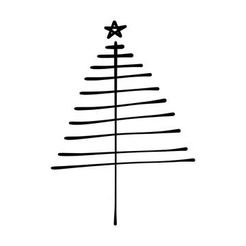 Christmas tree icon, vector hand drawn outline illustration of Xmas symbol .. Stock Illustration
