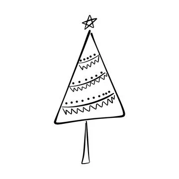 Christmas tree icon, vector hand drawn outline illustration of Xmas symbol .. Illustrazione stock