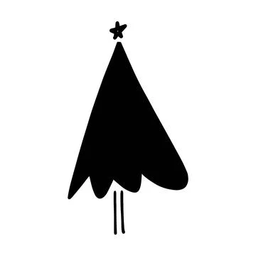 Christmas tree icon, vector hand drawn outline illustration of Xmas symbol .. イラスト素材
