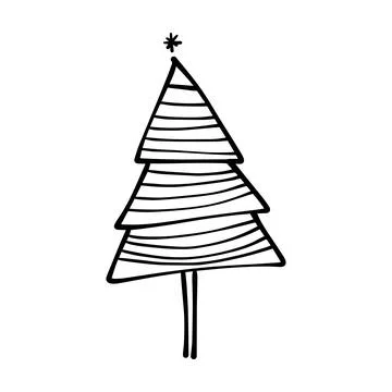 Christmas tree icon, vector hand drawn outline illustration of Xmas symbol .. Stock Illustration