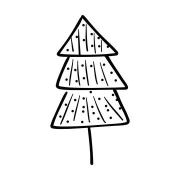 Christmas tree icon, vector hand drawn outline illustration of Xmas symbol .. Illustrazione stock