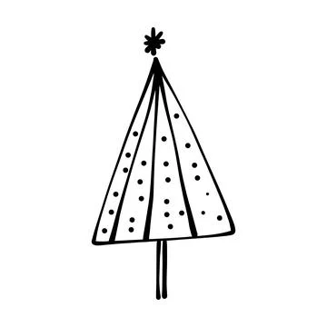 Christmas tree icon, vector hand drawn outline illustration of Xmas symbol .. イラスト素材