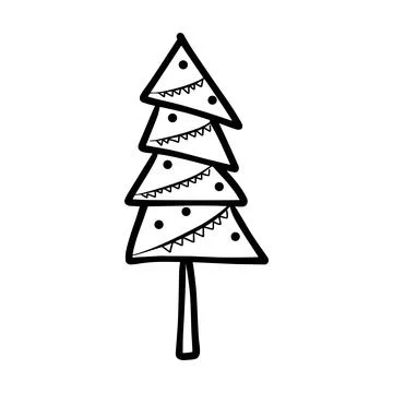 Christmas tree icon, vector hand drawn outline illustration of Xmas symbol .. Illustrazione stock