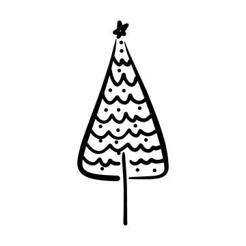 Christmas tree icon, vector hand drawn outline illustration of Xmas symbol .. Illustrazione stock