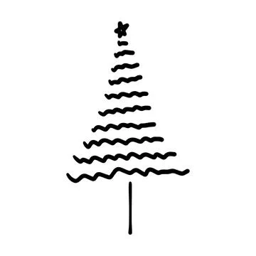 Christmas tree icon, vector hand drawn outline illustration of Xmas symbol .. イラスト素材