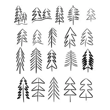 Christmas tree icon, vector hand drawn outline illustration of Xmas symbol .. Stock Illustration