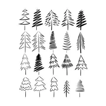 Christmas tree icon, vector hand drawn outline illustration of Xmas symbol .. Illustrazione stock