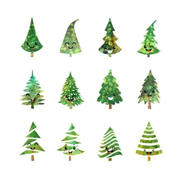 Christmas tree icons set Stock Illustration