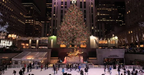 Christmas tree illumination in New York City Rockefeller center Stock Footage