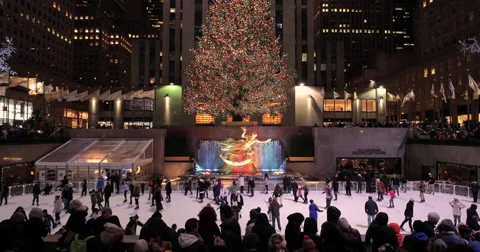 Christmas tree illumination in New York City Rockefeller center Stock Footage 58653625