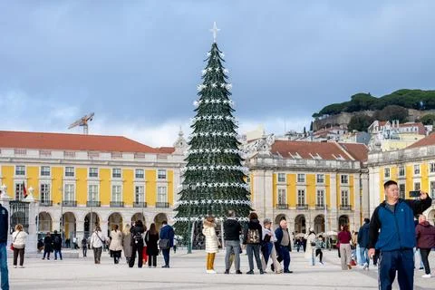 Christmas tree installation at Praca do Comercio Stock Photos
