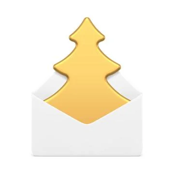Christmas tree invitation message festive spruce mail envelope 3d icon real.. Stock Illustration