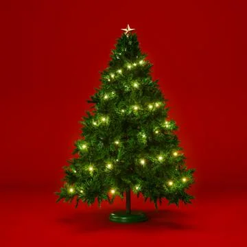 Christmas tree isolated on red background Stock Illustration