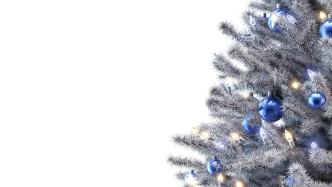 Christmas tree isolated on white background with sparkling light and balls Stock Footage 254307483