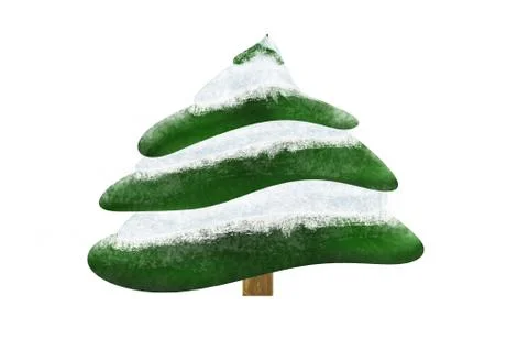 Christmas tree isolated on a white background. Spruce with snow on the branches. Stock Illustration