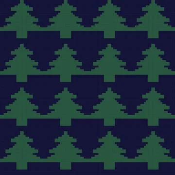 Christmas Tree Knitting seamless pattern design in green and navy Stock Illustration