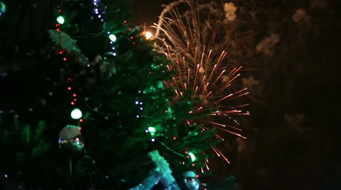 Christmas tree with light and firework Stock Footage 65286338