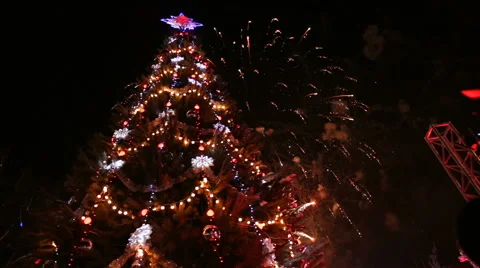 Christmas tree with light and firework 動画素材 65286390