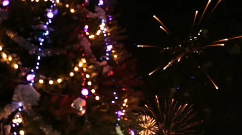 Christmas tree with light and firework Stock Footage 65286416