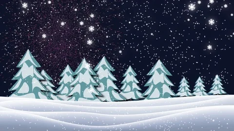Christmas tree with light and firework in night winter landscape Stock Footage 70204849