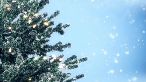 Christmas tree with light bulbs and snow Stock Footage 70294817