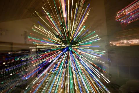 Christmas tree light painting timed exposure. Stock Photos