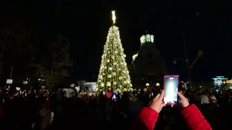 Christmas tree lighting ceremony in Sofia, Sofía (es-ES), ES - 01 Dec 2023 Vídeos de archivo 257119599