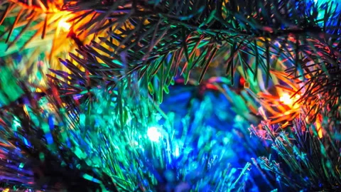 Christmas tree with lights abstract macro background Stock Footage 254918978