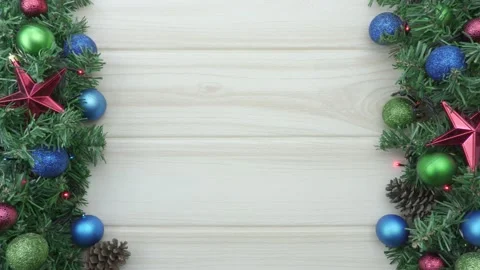 Christmas Tree Lights and Decor on a wooden background Video stock 130365533