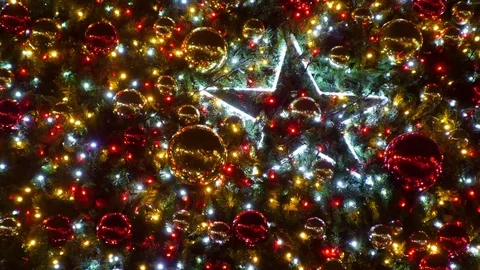 Christmas tree lights and decorations Change Focus Stock Footage 71078046