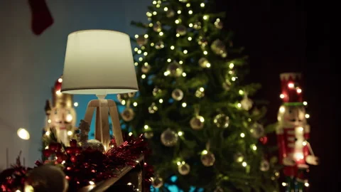 Christmas tree with lights and nutcracker Video stock 254081638