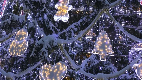 Christmas tree lights blinking and decorations, 4K, UHD, 2160P Stock Footage 83679665