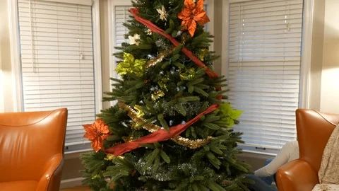 Christmas Tree lights coming on Stock Footage 120639916