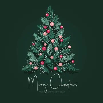 Christmas tree in lights on a dark background Stock Illustration