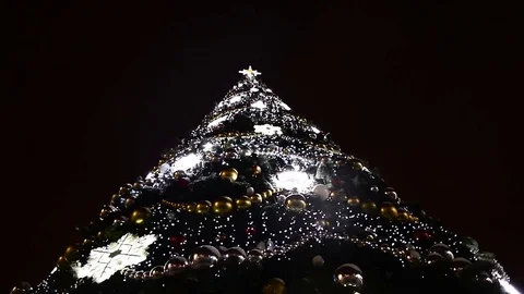 Christmas tree lights with garlands at night Stock Footage 71364321