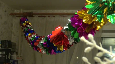 Christmas tree lights hanging in the room Stock Footage 35263296