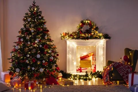 Christmas tree lights light garlands new year's eve presents Stock Photos