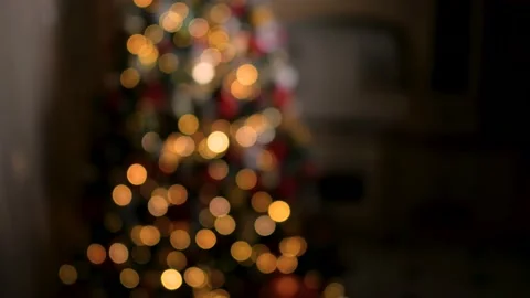 Christmas tree lights with nice bokeh warm colors Stock Footage 222046773