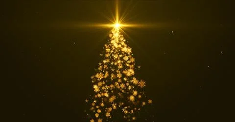Christmas tree with lights particles and stars on golden Stock Illustration