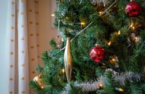 Christmas tree with lights Stock Photos