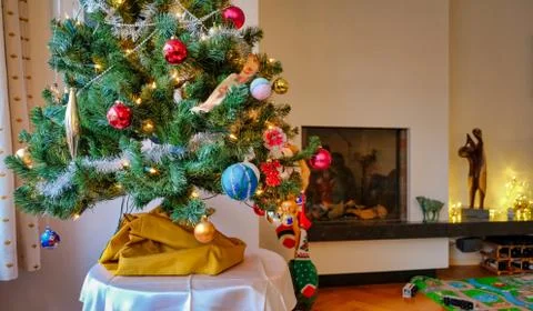 Christmas tree with lights Stock Photos