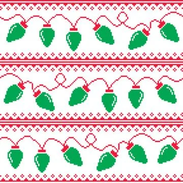 Christmas tree lights seamless pattern, ugly Christmas sweater style Stock Illustration