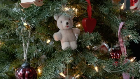 Christmas Tree Lights with Stuffed Animal 4K Stock Footage