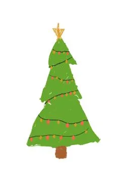 Christmas Tree with Lights vector crayon illustration. festive seasonal ele.. イラスト素材