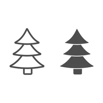 Christmas tree line and solid icon. Decorated conifer outline style pictogram on 库存插图