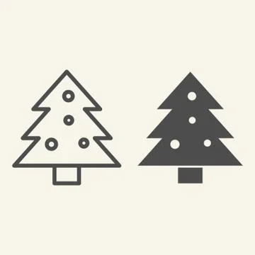 Christmas tree line and solid icon. Decorated holiday firtree outline style 库存插图