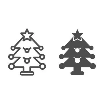 Christmas tree line and solid icon, Christmas concept, firtree with decoration イラスト素材