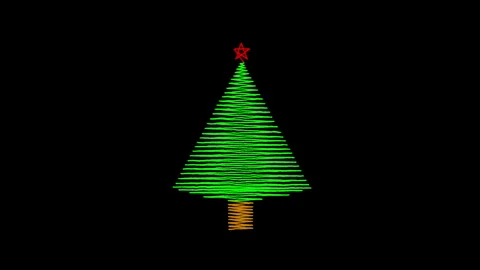 Christmas tree line drawing animation on black background. Stock Footage 335667181